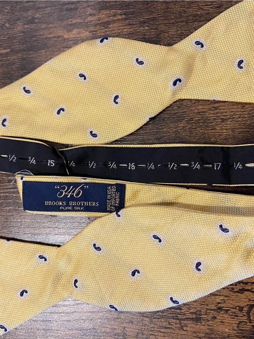 Brooks Brothers Yellow Silk Bow Tie with Navy Paisley Accents